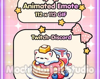 Animated Emote Bouncy Cat Dessert -Twitch-Discord-Transparent GIF-Ready to use-Streaming-Cute-Kawaii-HQ-Heart-Love-Digital Art.