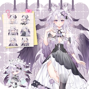 ACTUALIZACIÓN: Modelo de Vtuber prefabricado en vivo 2D/completamente manipulado, transmisión de Twitch, transmisor, HQ, ángel púrpura, pájaro, expresiones, gestos, Vtube Studio.