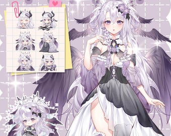 ACTUALIZACIÓN: Modelo de Vtuber prefabricado en vivo 2D/completamente manipulado, transmisión de Twitch, transmisor, HQ, ángel púrpura, pájaro, expresiones, gestos, Vtube Studio.