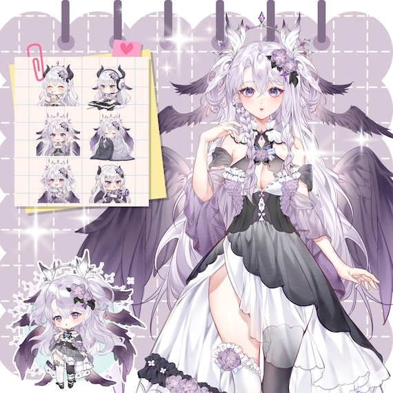 UPDATE- 2D Live Premade Vtuber Model/Fully Rigged-Twitch Stream-Streamer-HQ-Purple Angel-Bird-Expressions,Emotes,Vtube Studio.