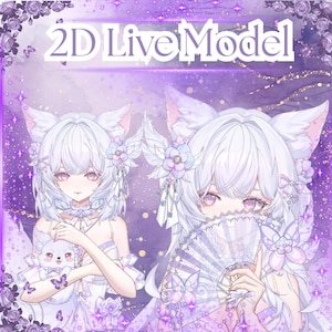 2D Live Premade Vtuber Model/Fully Rigged-Twitch Stream-Streamer-HQ-Emotes-Purple Foxy-Expressions,Emotes,Vtube Studio,Commercial use.