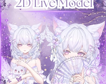 Modelo Vtuber prefabricado 2D para transmisiones en vivo/Totalmente equipado - Transmisión de Twitch - Streamer - Alta calidad - Emoticonos - Purple Foxy - Expresiones, Emoticonos, Vtube Studio, Uso comercial.