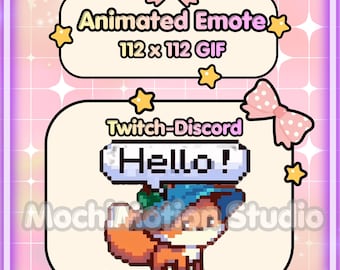 Animated Emote Chibi Fox Pixel Hello Witch Fox -Twitch-Discord-Transparent GIF-Ready to use-Streaming-Cute-Kawaii-HQ-Heart-Love-Digital Art.
