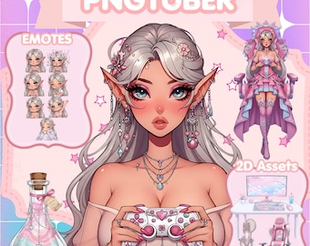 PNGtuber Magical Elf Fairy-Veadomini File-Background-UI-Emote-Twitch-Stream-Panels-2D Assets-Model-Banner-Channel Points-Bundle-Ready to use