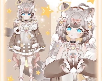 2D Live Premade Vtuber Model/Fully Rigged-Twitch Stream-Streamer-HQ-Kawaii Chibi Siamese Cat-Expressions-Anime-Vtube Studio,Commercial use.