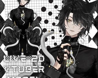 Live 2D Premade Male Black Snake Vtuber-Live 2D Model-Ready to use -Boy-Digital-Streamer-2D Asset-Cute-Avatar-Man-Fully Rigged