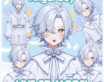 Modelo 2D prefabricado de ángel masculino para Vtuber en vivo - Listo para usar - Chico - Streamer digital - Activo 2D - Lindo avatar - Hombre - Totalmente animado