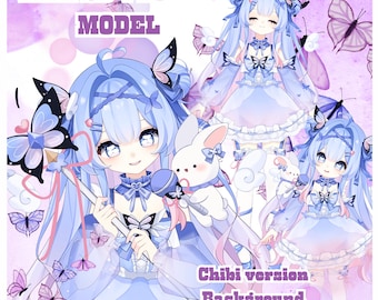 Modelo 2D de Vtuber, totalmente armado, mariposa morada chibi (Vtube Studio, uso comercial) (descarga digital)