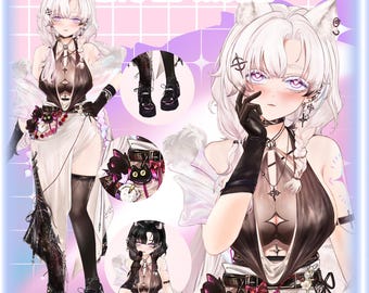 2D Live Premade Vtuber Model/Fully Rigged-Twitch Stream-Streamer-HQ-Kawaii Pink Goth Cat Girl-Anime-Vtube Studio,Commercial use.