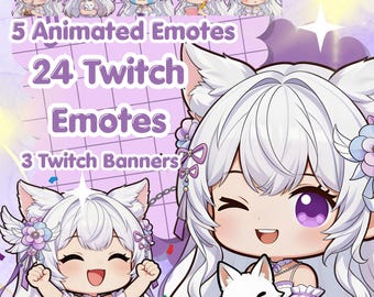 Emotes Chibi Purple Foxy - Emotes animados para streamers - Twitch - HQ - Emotes listos para usar - Lindos - Anime - Kawaii
