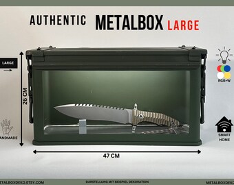 MetalBOX Vitrine LARGE, beleuchtet RGB+W - Munitionskiste NATO, Messervitrine, Home Deko, Metallbox, Metallkiste, Smart Home