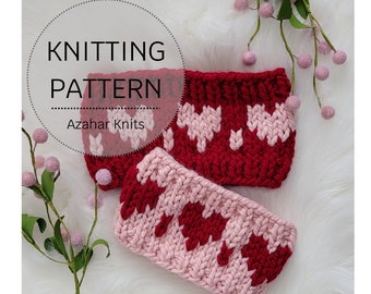 KNITTING PATTERN: Corazones Headband/Beginner colorwork headband pattern/Instructions for adult and child sizes/Valentine's Day inspired
