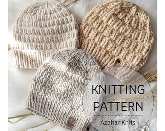 Trigo Beanie Knitting Pattern: Beginner friendly, 3 yarn weights, 2 sizes (PDF Pattern)