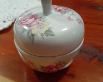 Vintage Ceramic Apple Trinket Dish with Rose Floral Pattern