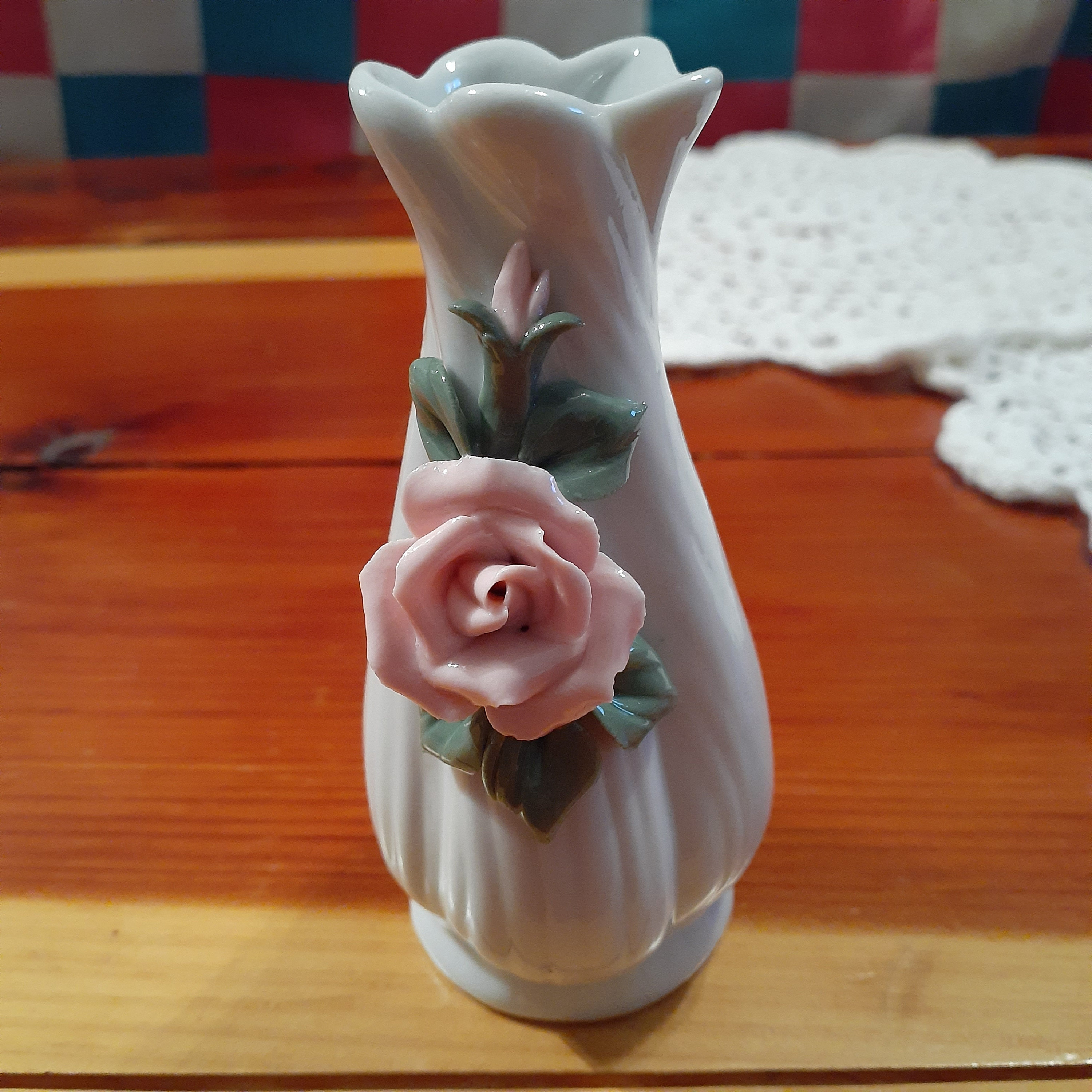 1960's Vintage Tiny White Porcelain Bud Vase With Pink Rose - Etsy