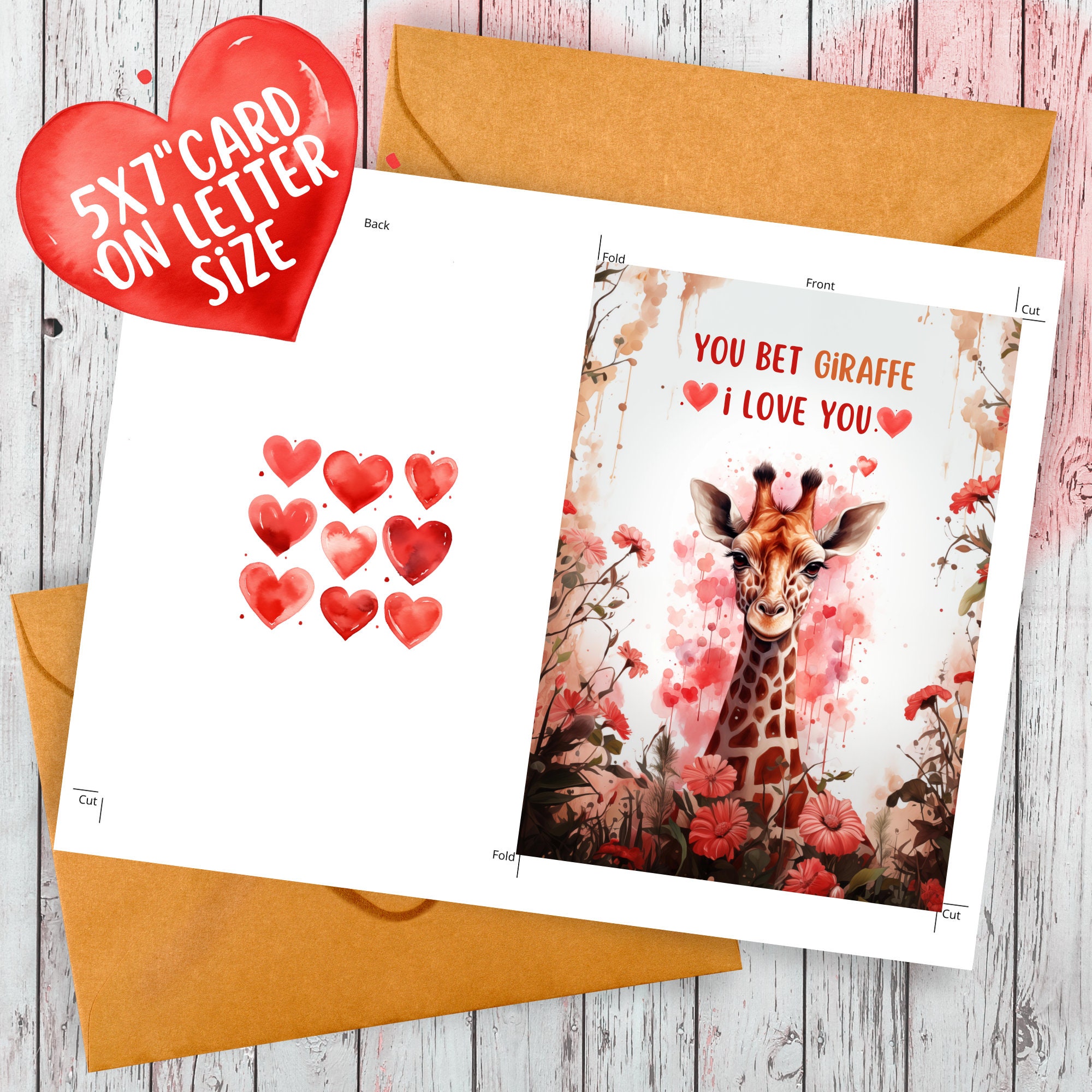 Printable, Funny, Giraffe Valentine's Day Card Template, Instant ...