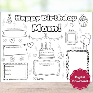 Alles über Mama Geburtstag Malseite | Alles Gute zum Geburtstag Mama Aktivitätsseite | Geburtstagskarte für Mama zum Ausdrucken | DIY Geburtstagsgeschenk für Mama