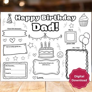 All About Dad Birthday Coloring Page | Happy Birthday Dad Activity Page | Printable Birthday Card for Dad | DIY Birthday Craft for Dad