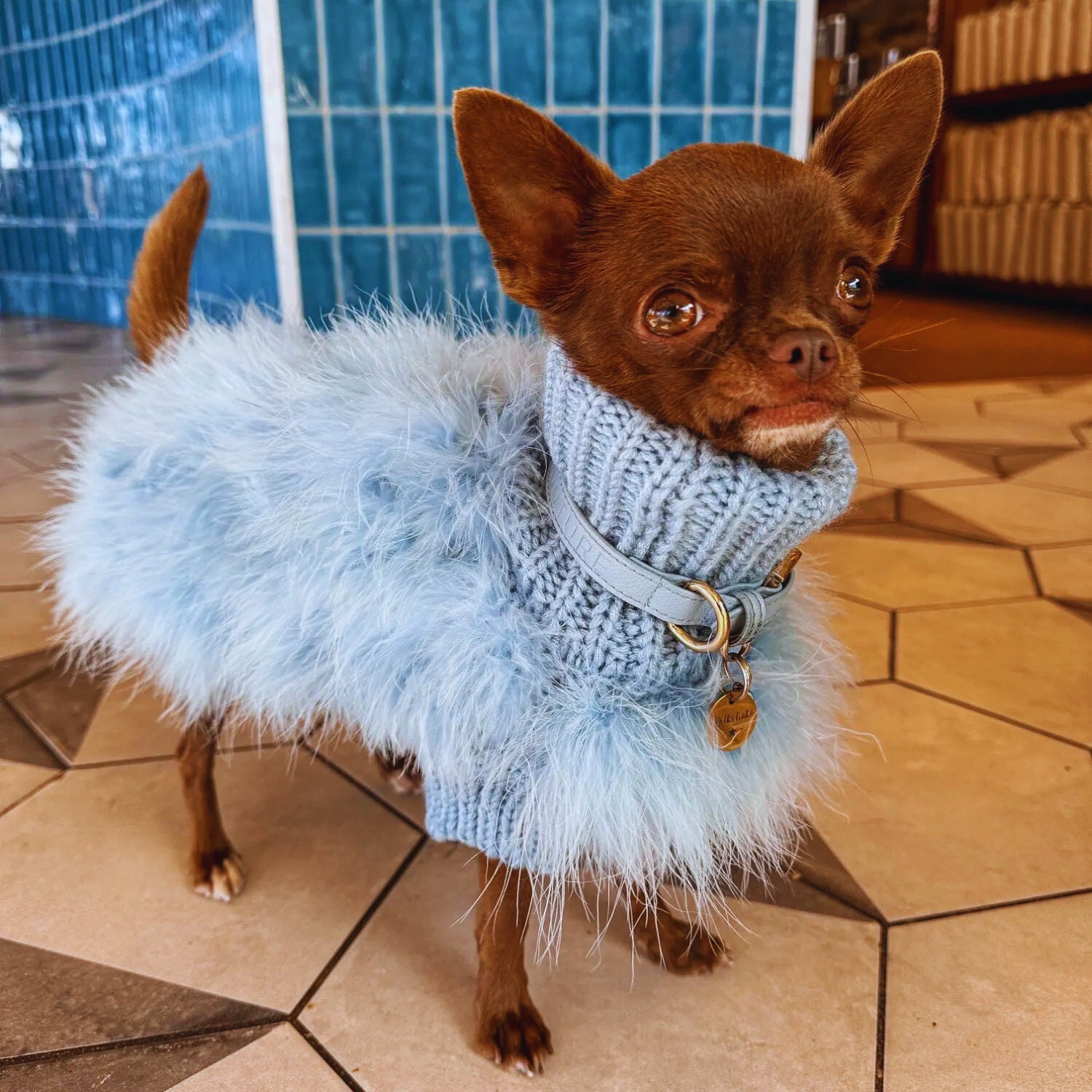 Beige Chewy V Fluffy Dog Sweatshirt