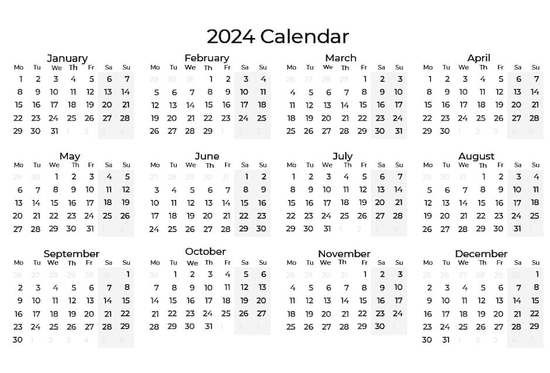 2024 Printable Calendar 2024 Printable Monthly Planner 2024 Minimalist