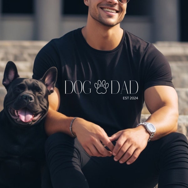 personalisierbares DogDad Tshirt, Tshirt für Hundepapas, schlichtes Design, Wunschname, Wunschdatum