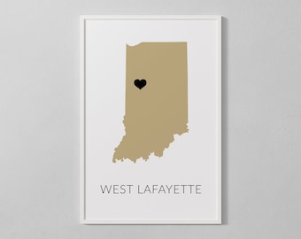 West Lafayette Indiana Map Print