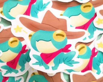 Fly Wranglin' Cowboy Frog Vinyl Sticker | Cute Funny Glossy Laptop Sticker