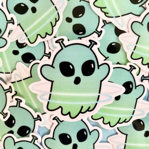 Alien Ghost Vinyl Sticker | Space Cute Funny Glossy Laptop Bottle Sticker