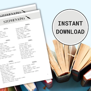 Stephen King, Reading Checklist, Instant Download, PDF, Reading Tracker, Booklover Gift