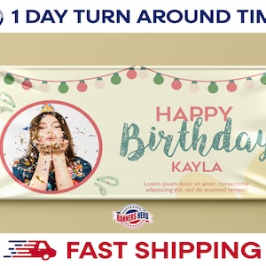Premium Quality Birthday Banner, Birthday Banners, Banner with Picture, Full Color Vinyl Banner, Custom Vinyl Banner, banners, Free Shipping