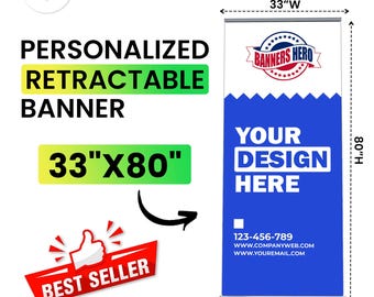 33x80 Retractable Banner, Roll Up Retractable Banner Stand, Trade Show Pop Up Display, Business Events, Full Color Print, Strong Base