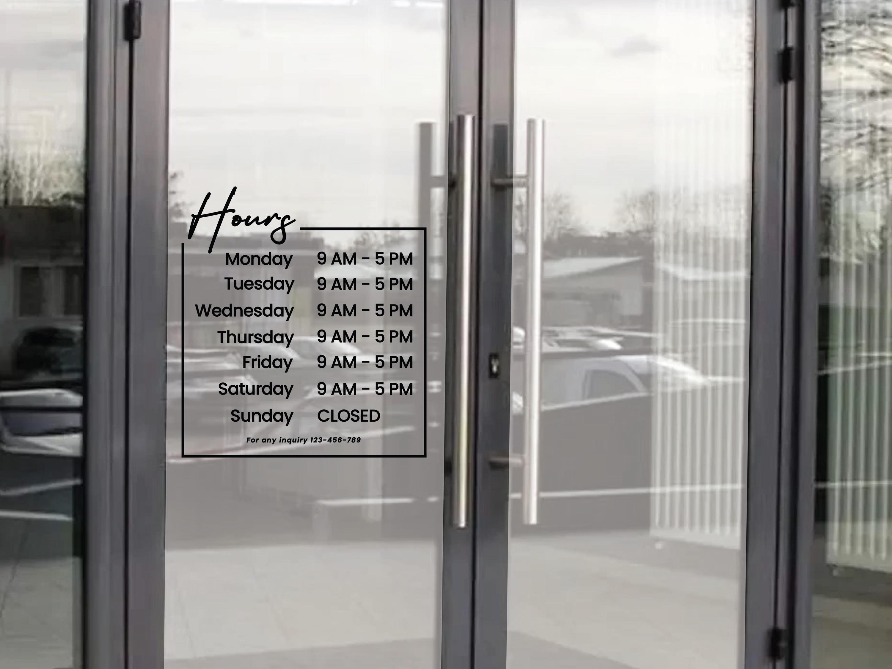 Hour Loop Storefront Hours Decal - Custom Hour Decal - Custom Storefront Hours - Shop Hours ...