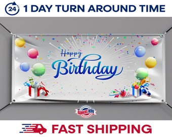 Happy Birthday Banner, Multi-time use Birthday Banner, Full Color Vinyl Banner, Custom Size Vinyl Banner, Free Grommets, Free Shipping