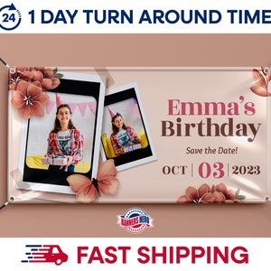 Faixa de Feliz Aniversário - Placa de Aniversário Personalizada - Faixa com Imagem - Cenário de Aniversário - Decoração de Aniversário - Faixa de Aniversário com Foto