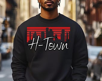 Houston skyline with H-Town graphic design, design with vibrant colorful stripes, Colorful Houston skyline png, Bundle of 4 designs