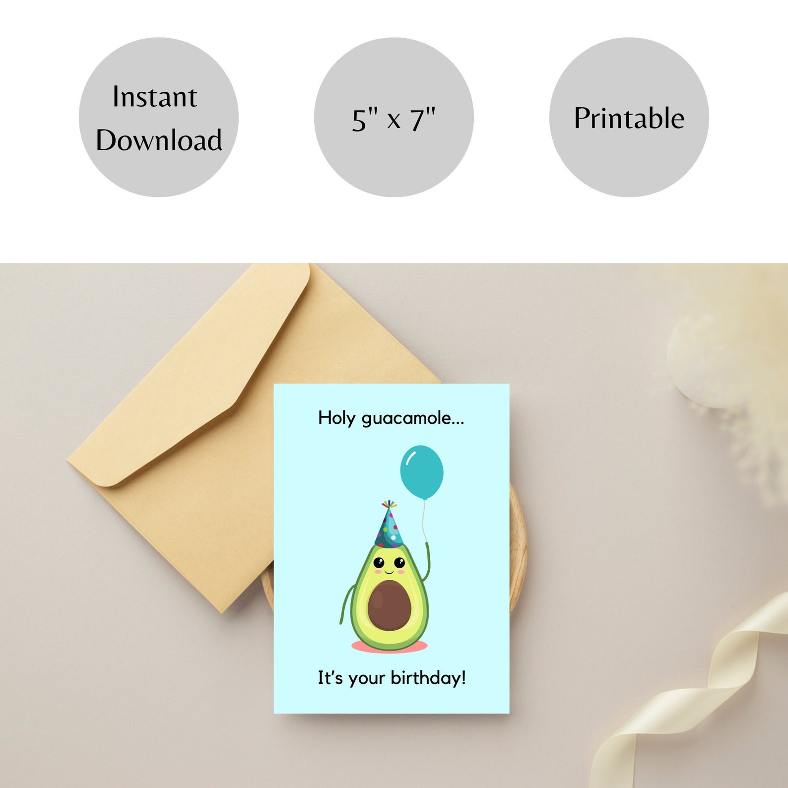 Printable Birthday Card Printable Happy Birthday Avocado Etsy