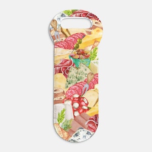 Charcuterie Meat and Cheese Board Wine Club Picnic Neoprene Wine Bottle Koozie Wine Tote