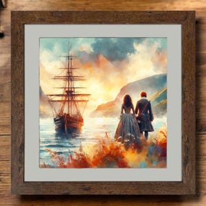 Outlander Print: Jamie and Claire, Scottish Highlands, Framed Wall Art