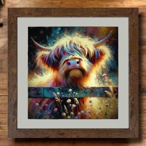 Highland Cow framed print, digital wall art, room decor - Morning! - Scottish Highlands