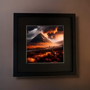Glencoe Highland Framed Print: Scottish Stormy Stag Wall Art