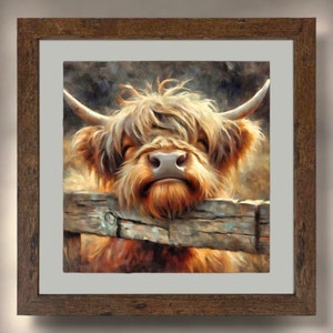 Highland Cow Framed Print: Scottish Highlands Rustic Oak Decor - A Good Scratch!