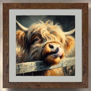 Highland Cow framed print, digital wall art, room decor - Coo&#39;s Lick - Scottish Highlands