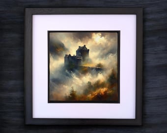 Schotse digitale muurkunstprint, kamerinrichting - Moody Eilean Donan Castle - Schotse Hooglanden