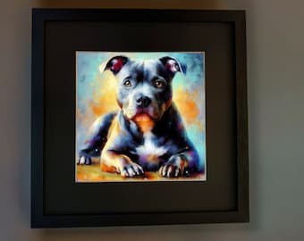 Dog wall art print, room decor - Zeus the Staffordshire Bull Terrier - Scottish Highlands
