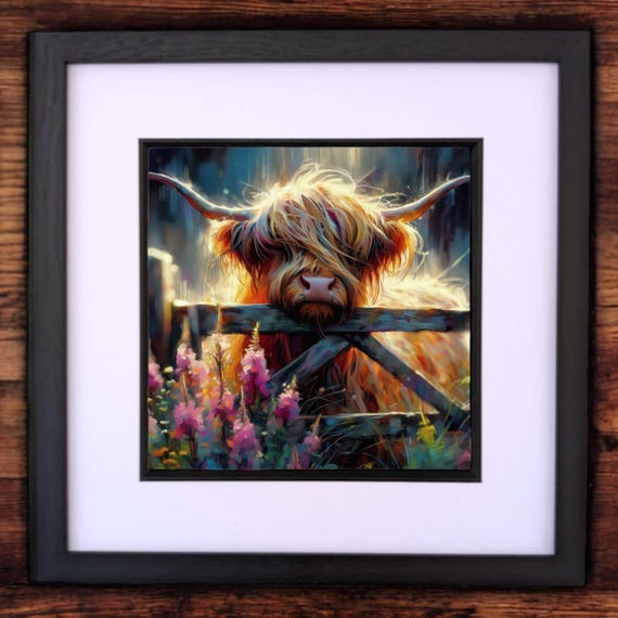 Scottish Highland Cow wall art print, gift, room decor  - A Quick Shower - Scottish Highlands