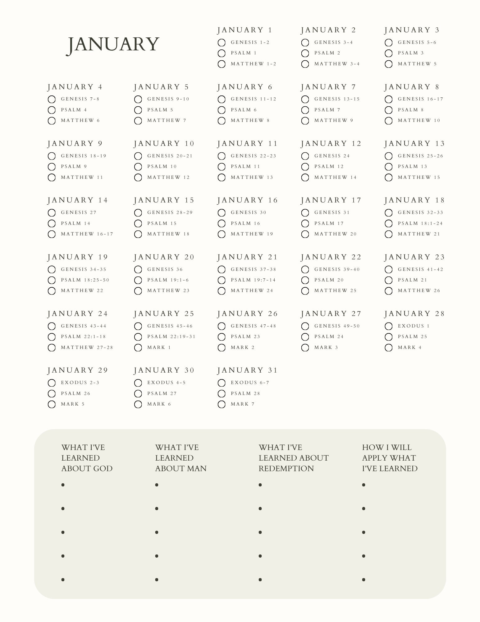 2026 One Year Bible Reading Plan | Printable Bible Read Through ...