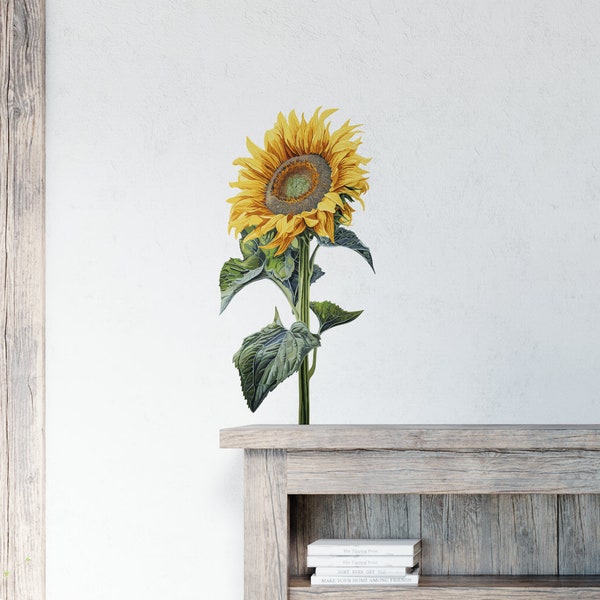 Sunflower Wall Art Decal / Coloured Pencil Drawing Style / Removable Wall Stickers