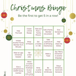 Christmas Family Bingo Card Game, Family Adult and Kids Holiday ...