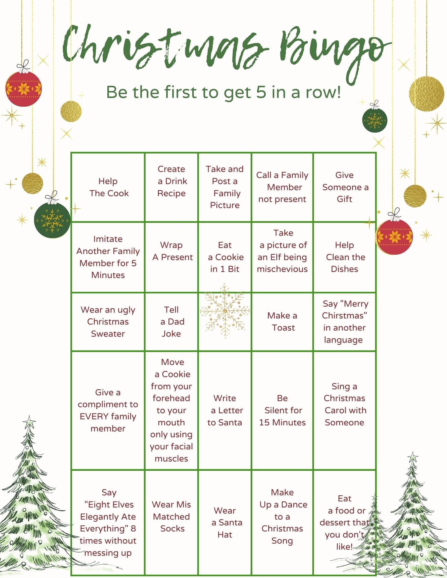 Christmas Family Bingo Card Game, Family Adult and Kids Holiday ...