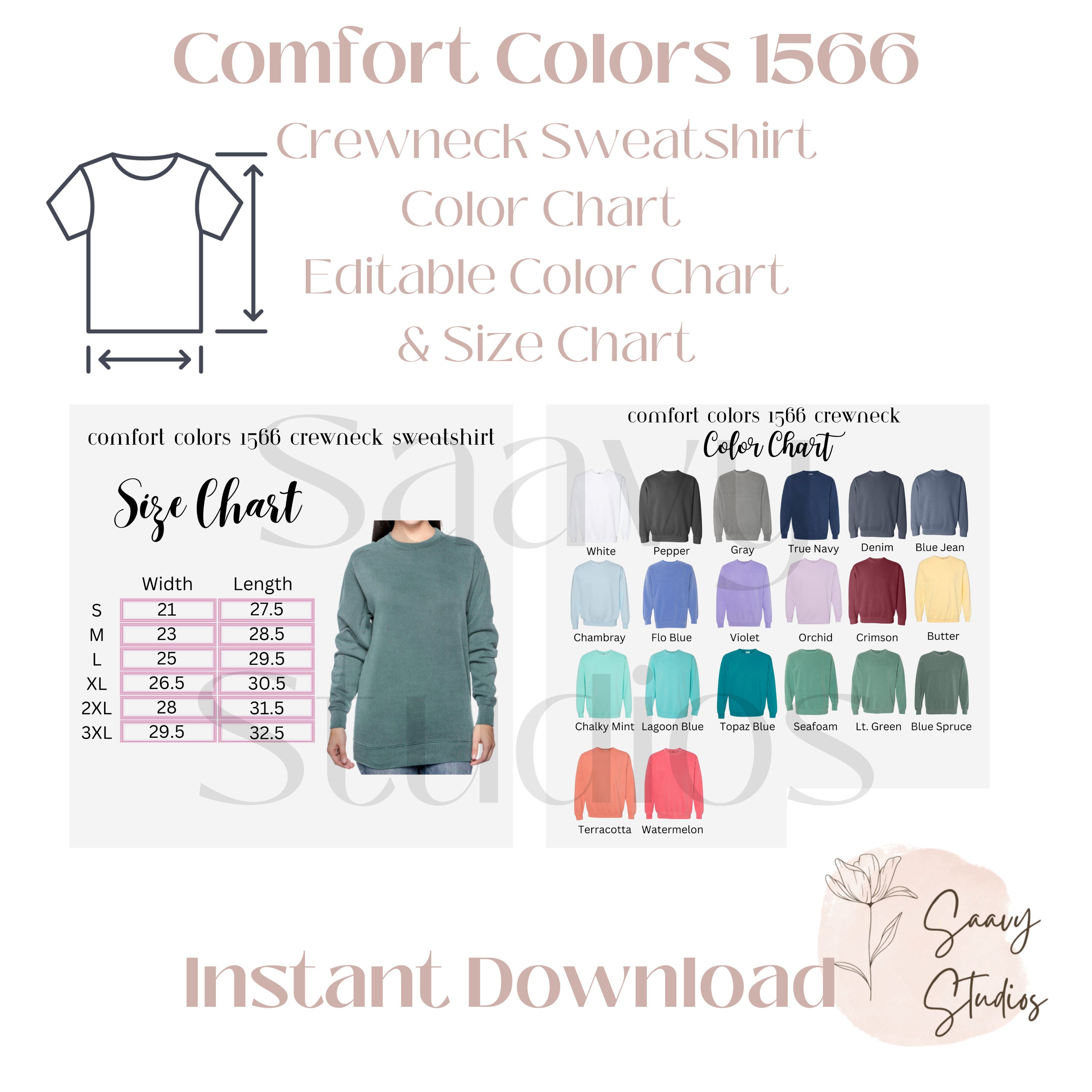 Comfort Colors 1566 Size Chart and Color Chart, Comfort Colors Size